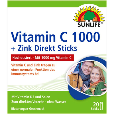 Витамины SUNLIFE (Санлайф) Vitamin C 1000 + Zink Direkt Sticks в стиках по 3 г 20 шт